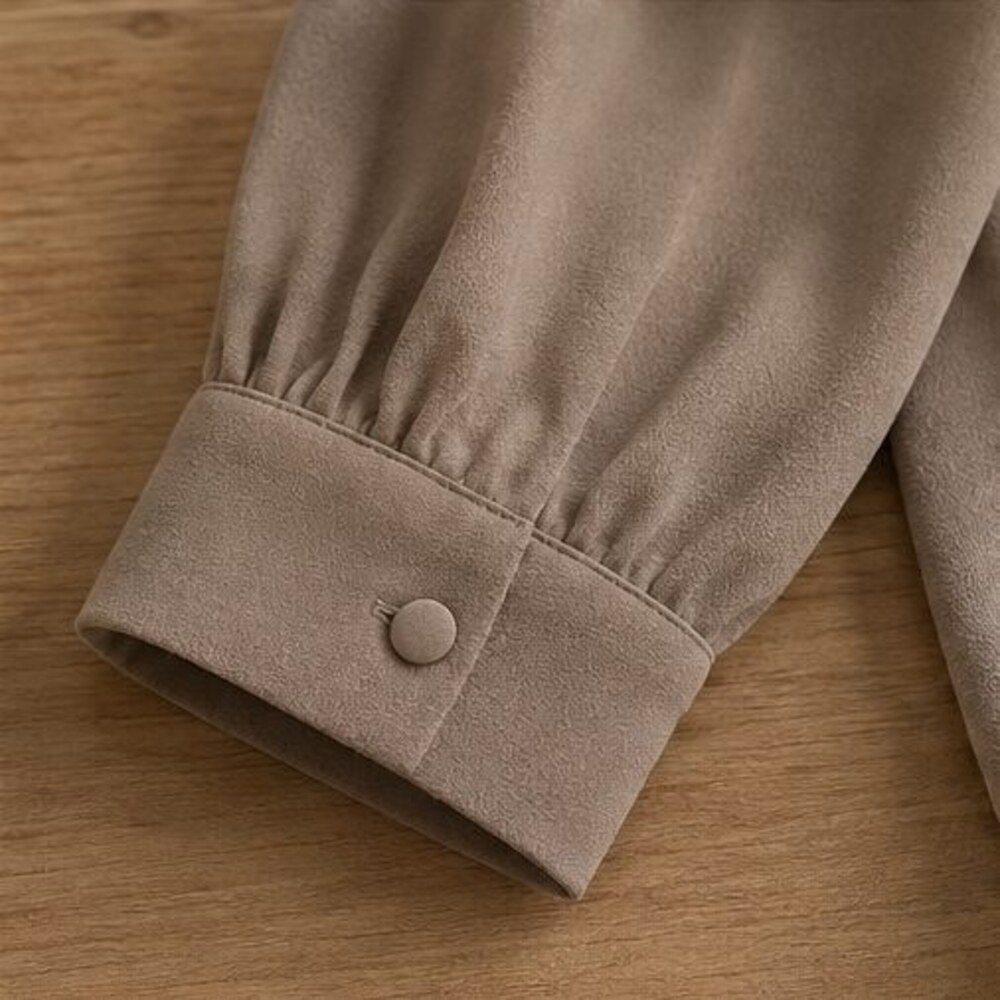 Taupe Crepe V Neck Blouse - Picture 5 of 6